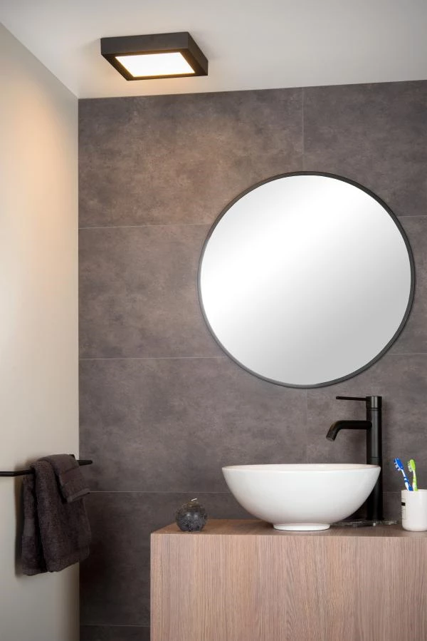 Lucide BRICE-LED - Flush ceiling light Bathroom - LED Dim. - 1x22W 3000K - IP44 - Black - atmosphere 1